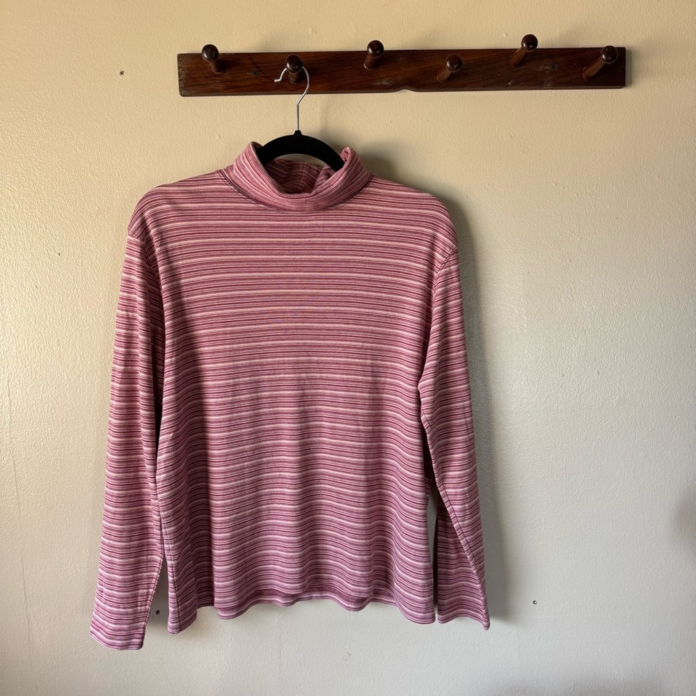 St. John's Bay Vintage Pink Stripe Turtleneck Long Sleeve Top large